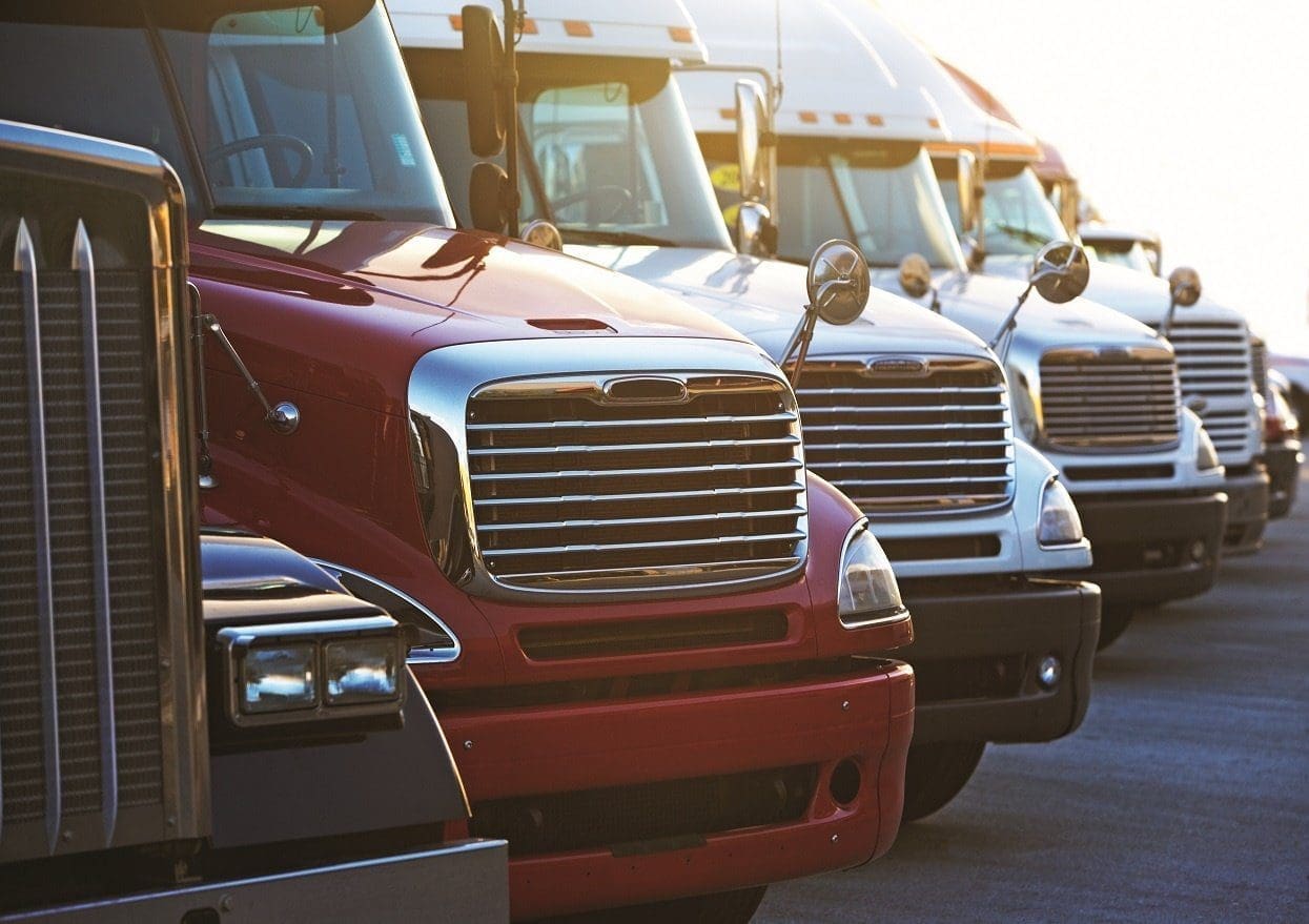 row of heavy duty trucks